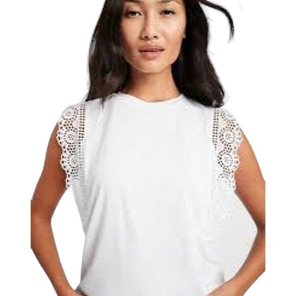 Banana Republic‎ Linen Blend Eyelet Flutter Sleeve Top sz M - Picture 3 of 11